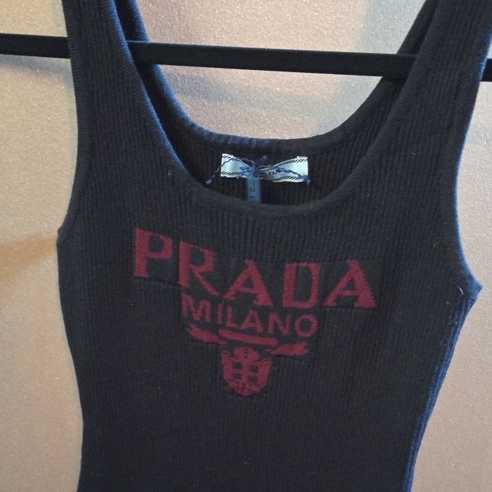 Prada Black andDeep Wine Logo Midi Dress